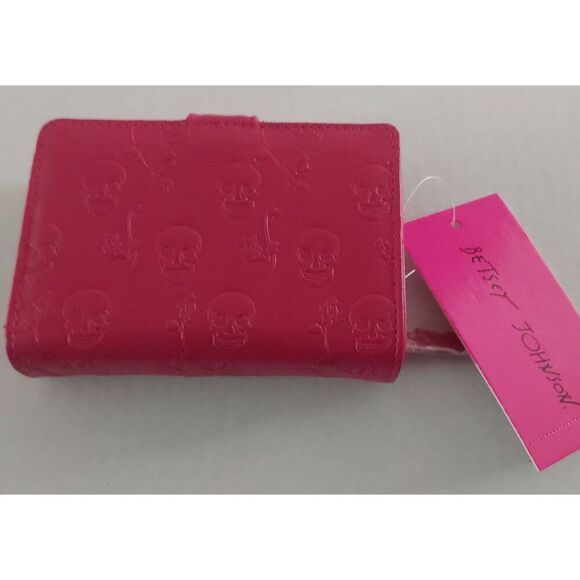 NWT~BETSEY JOHNSON Hot Pink Skulls & Roses Wallet - Picture 2 of 10